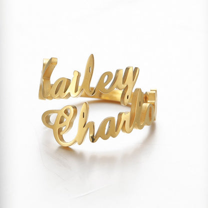 Custom Dual-Name Ring in Sterling Silver, Gold, and Rose Gold"