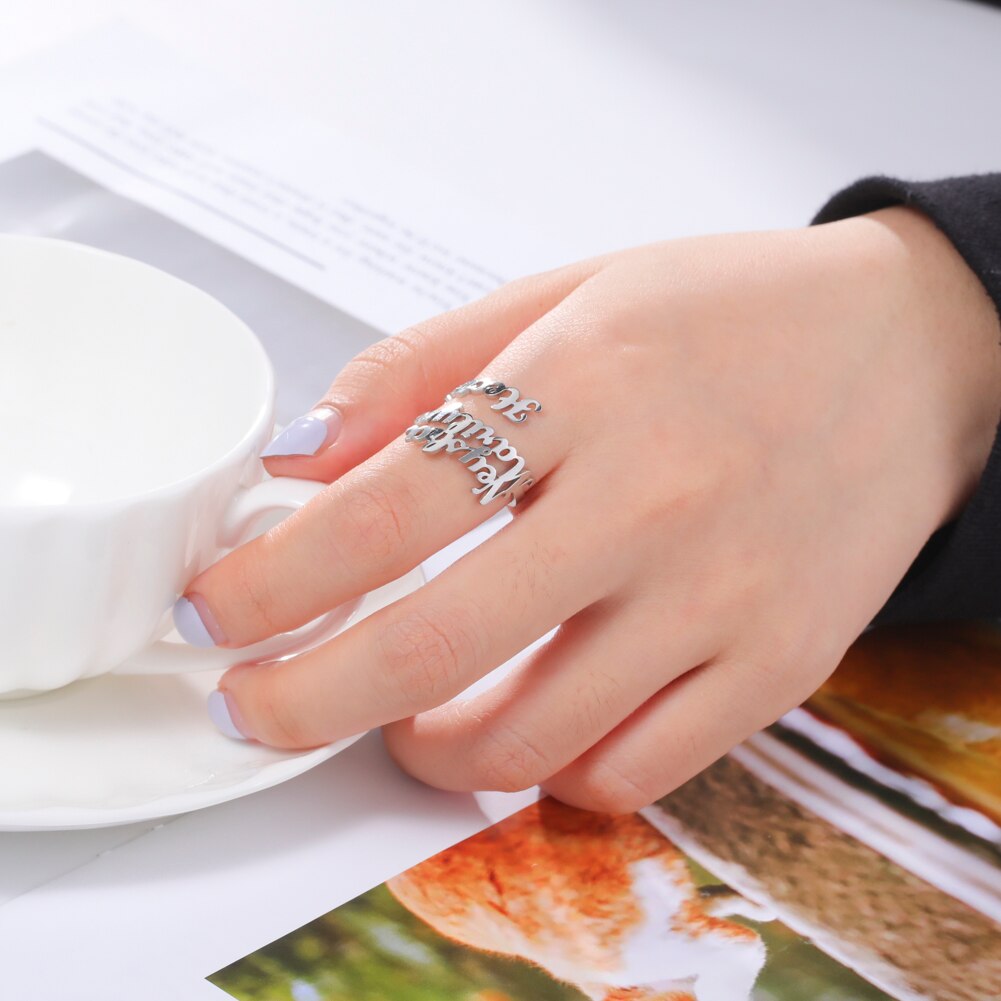 Custom Dual-Name Ring in Sterling Silver, Gold, and Rose Gold"