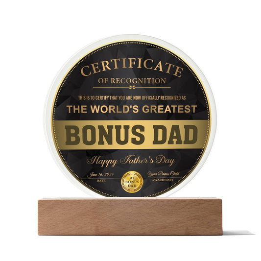 Certificate BONUS  Dad- Certificate of Recognition-Circle Plaque