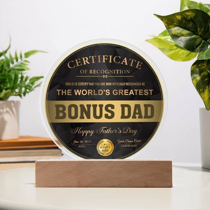 Certificate BONUS  Dad- Certificate of Recognition-Circle Plaque