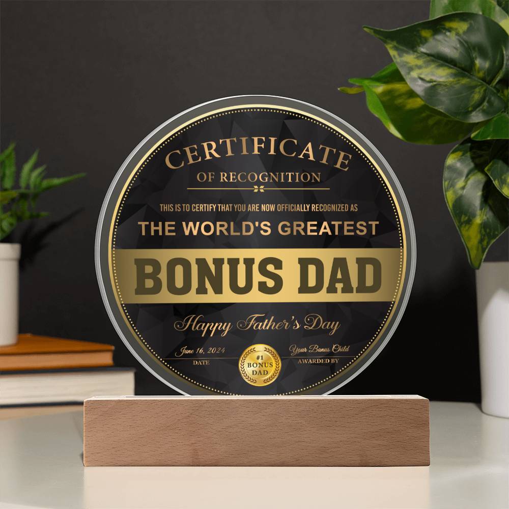 Certificate BONUS  Dad- Certificate of Recognition-Circle Plaque