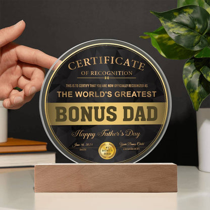 Certificate BONUS  Dad- Certificate of Recognition-Circle Plaque