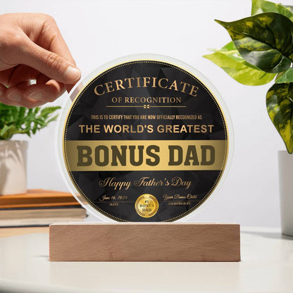 Certificate BONUS  Dad- Certificate of Recognition-Circle Plaque