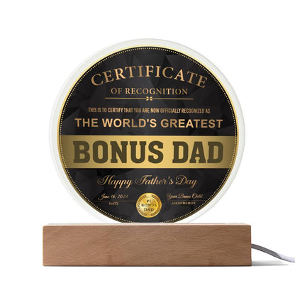 Certificate BONUS  Dad- Certificate of Recognition-Circle Plaque