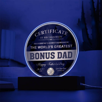 Certificate BONUS  Dad- Certificate of Recognition-Circle Plaque