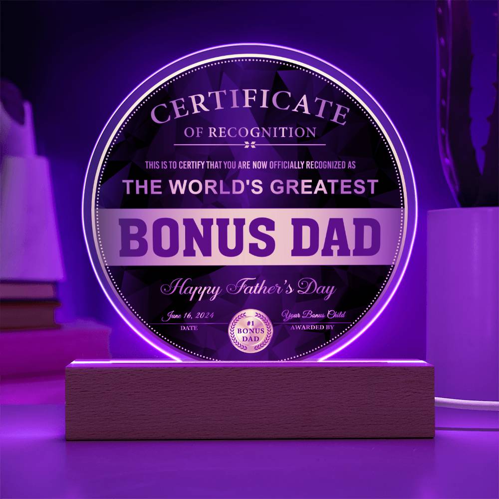 Certificate BONUS  Dad- Certificate of Recognition-Circle Plaque