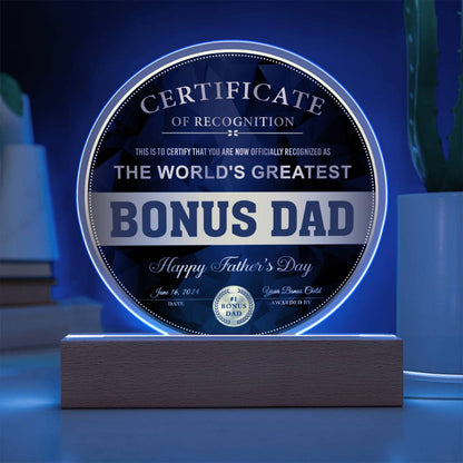 Certificate BONUS  Dad- Certificate of Recognition-Circle Plaque