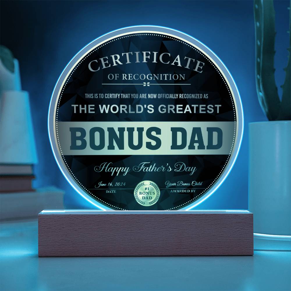 Certificate BONUS  Dad- Certificate of Recognition-Circle Plaque