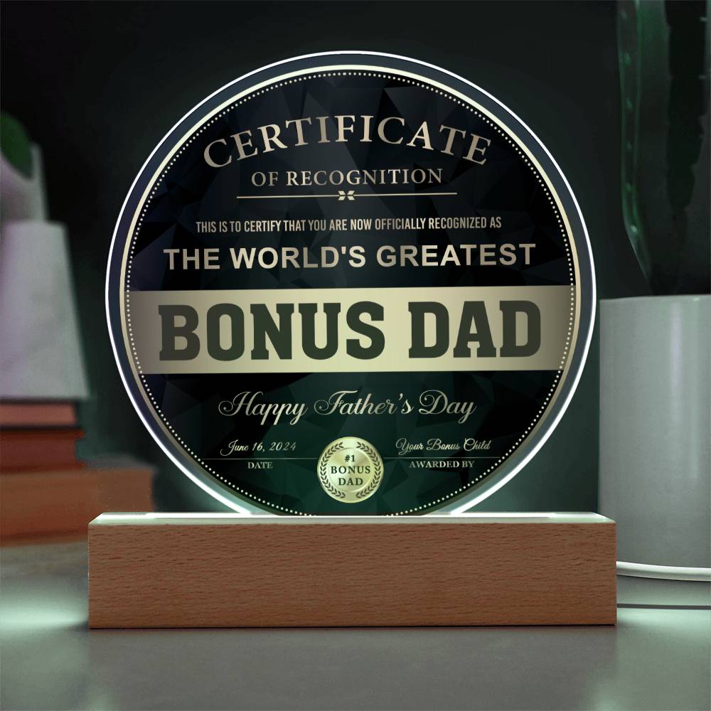 Certificate BONUS  Dad- Certificate of Recognition-Circle Plaque